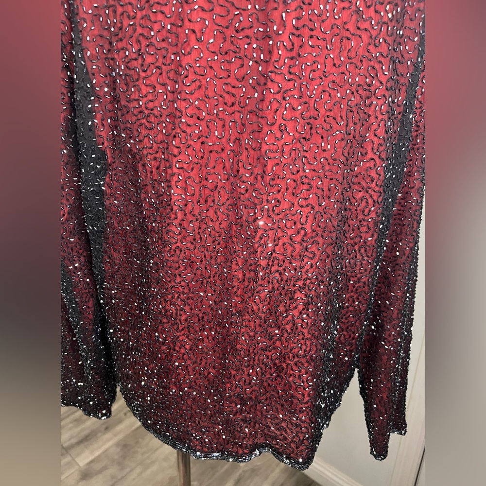 Vintage Laurence Kazar 80s 90s Sequin Silk Beaded Gatsby Evening Blazer Jacket - Picture 9 of 11